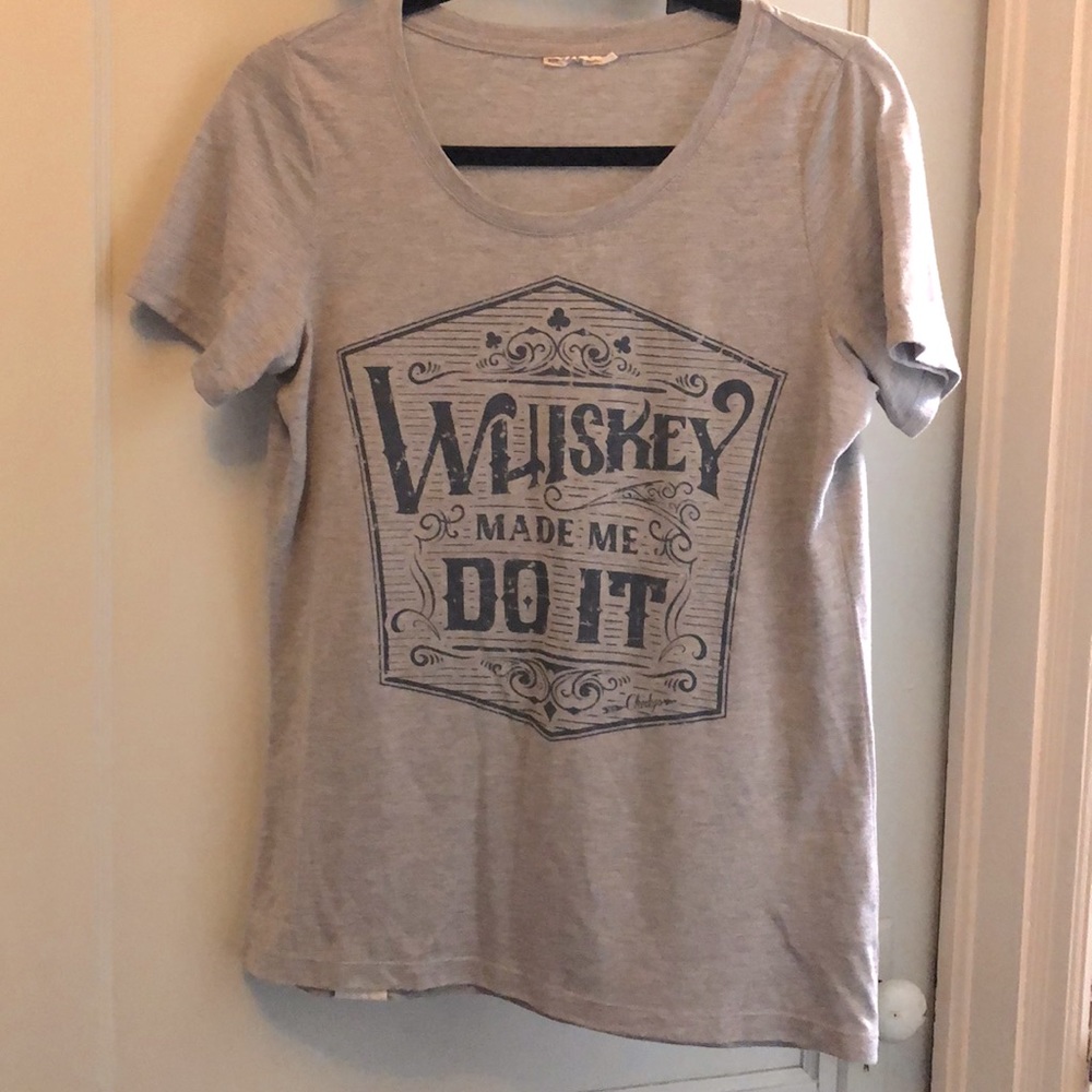 Cheekys grey tee w/ navy print. Size M. New